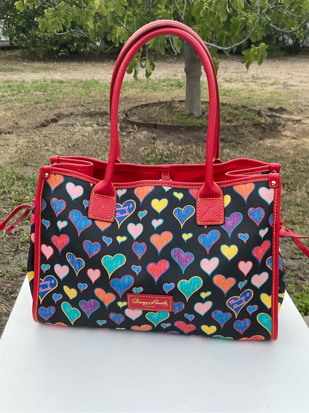 “New” DOONEY & BOURKE  Large Multi-Colored Heart Satchel.  Sure To Turn Heads!